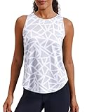 PINSPARK Sport Tank Top Damen Sporttop Ärmelloses Fitness Yoga Tops Leichte Sport Oberteile Sommer Gym Shirt Laufshirt Training Geo-Druck Weiß M