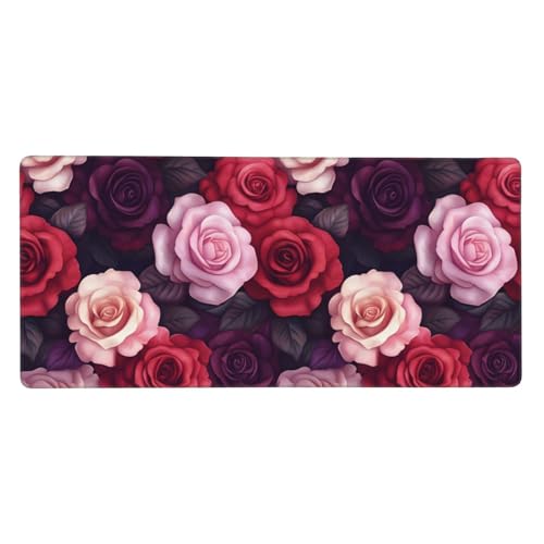 Grand tapis de souris rose de bureau 40x90cm avec bords cousus pour jeu et PC