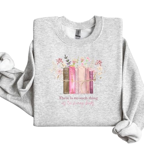 There is No Such Thing as Too Many Books Sweatshirt Crewneck Fleece Pullover for Librarian Bookworm Reading Lover Pink writing Bookish Gifts