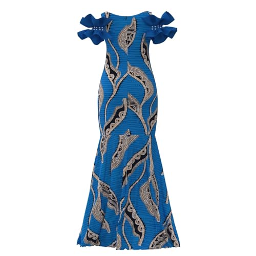 Image of iooiooi Womens Elegant Ankara Maxi Mermaid Dress Lace Decorated African Gowns