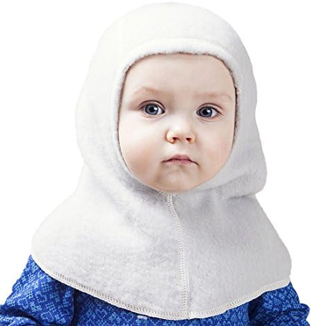 LANACare Baby Winter Hat, Merino Wool Balaclava for Kids, Soft Grey, 86