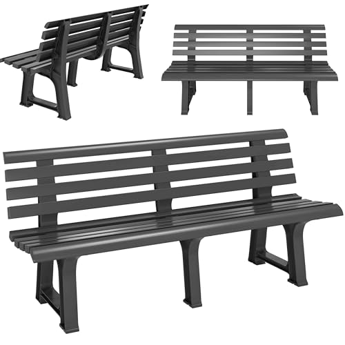 Casaria® Gartenbank Sitzbank Wetterfest Kunststoff 240kg Belastbarkeit Rückenlehne 3-Standfüße...