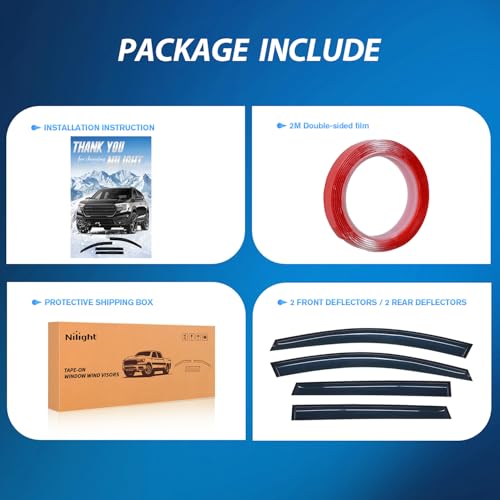 Image of Nilight Tape-On Window Visors for Ford Edge 2015-2024, 4PCS | Fits 2020 2021 2022 2023 2024 Ford Edge Window Deflectors for Fresh Air in Rainy Weather, Smoke Rain Guards