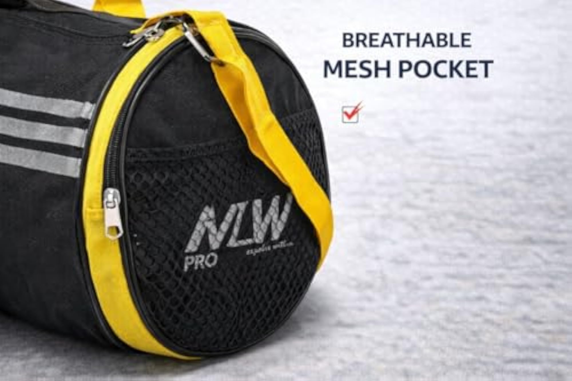 Gym Duffel Bag, Black and Yellow, Reflective Stripes