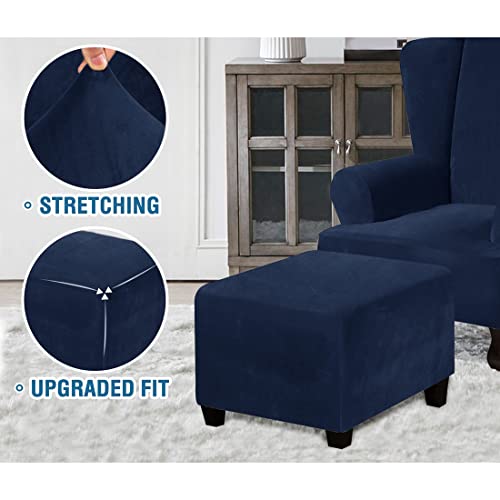 Vienlove Square Ottoman Slipcover Stretch Velvet Folding Storage Stool Furniture Protector Stretch Ottoman Cover With Elastic Bottom Machine Washable (Navy) #TOP2