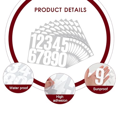 YQQYG 10 Blatt Zahlen Aufkleber Weiß, 8 cm Selbstklebend Zahlen Aufkleber, 0–9 Wetterfest Klebezahlen, Reflektierende Vinyl Nummernaufkleber für Briefkasten, Mülltonnen, Hausnummer