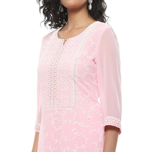 Image of Rangriti Pink Embroidered Straight Kurta for Women
