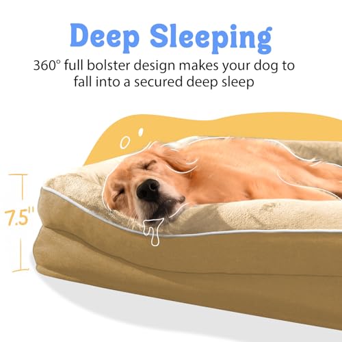 Image of Chez Paw Waterproof Orthopedic XL Dog Bed for Large and Extra Large Dogs | Egg Crate Foam, 4-Sided Bolster Support, Waterproof Liner, Non-Slip Bottom, Machine Washable Cover, 42 x 30 Inch