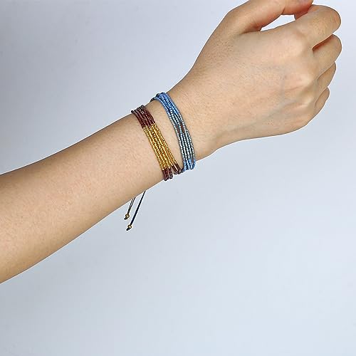 Image of KELITCH Bohemian Seed Beads Adjustable Bracelets Multiple Layers Strand Bracelets Bangles