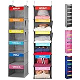 Handy Laundry Hanging Clothes Organizer for Kids - 6-Shelf Closet Daily Clothing Organization Labeled Shelves with Days of The Week Monday Through Friday, Weekday and Weekend (Grey-Colored)