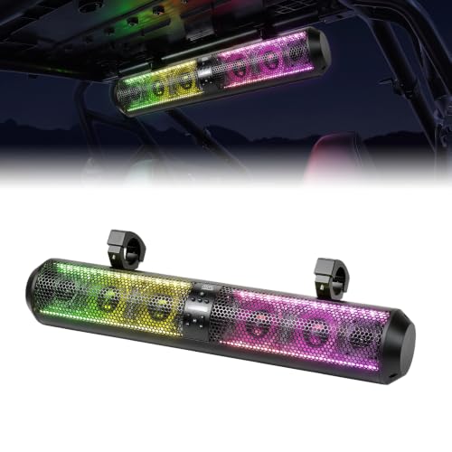 Image of KEMIMOTO UTV Sound Bar 18 Inch SXS Speaker RGB Wireless Control Bluetooth Compatible with 2X Tweeter and 2X Subwoofer Compatible with Polaris Can am Talon CForce, for 1.56 inch- 2.25 inch Roll Cage