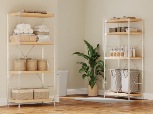 Image of 4-Tier Industrial Bookshelf, Wood and Metal Shelf Unit, Storage Bookcase