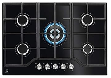 Electrolux Piano Cottura Gas EGG7536K Serie 600 Gas on Glass75cm da Incasso,5 Fuochi,Bruciatore Wok,Precisa Regolazione della Fiamma,Speed Burner,Semplice da Pulire,Sicurezza Sicurgas, 740x510cm,Nero