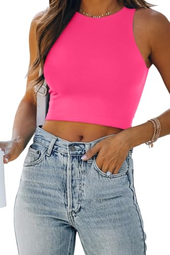 Image of EFAN Women's Double Lined Racerback Crop Tank Top | High Neck Slim Fit Sleeveless Workout Top, No-Bra Essential for Gym, Yoga & Going Out