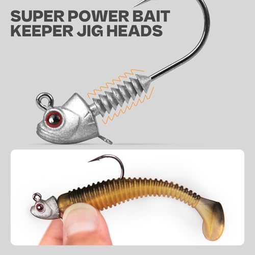 Swimbait Jig Heads with Stacked Cone Keeper, Minnow Style Eye Fishing Jighead 3/16 1/4 3/8oz Assorted(15 PCs) - Thumbnail 2