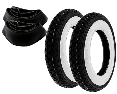 2EXTREME Lot de 2 pneus Kenda à flanc blanc 3,50-10 + chambre à air compatible pour Piaggio Vespa Retro PX