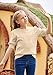 Batermoon Girls' Puff Short Sleeve Sweaters Crewneck Hollow Out Knit Pullover Tops Beige