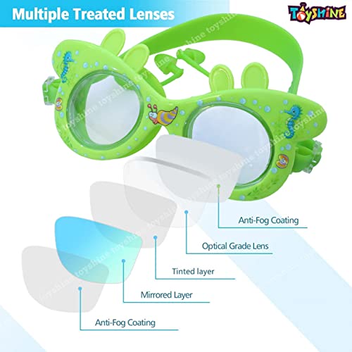 Image of Toyshine Swim Goggles, (Dolphin Design) Anti Fog No Leaking Clear Vision Water Pool Swimming Goggles (Age 6-14), Light Green SSTP