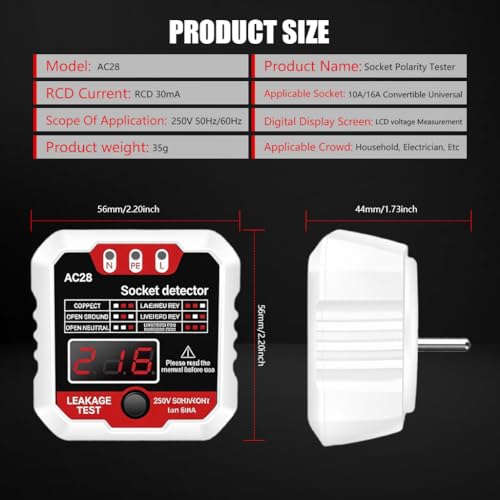 Image of Serplex Socket Tester, Outlet Tester Receptacle Detector with Voltage LCD Display 250V 50Hz /60Hz Power Socket Checker Automatic Circuit Tester Polarity Voltage Test Wall Plug Electrical Tools-White