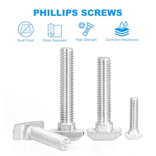 PATIKIL M6x20 Hammerkopfschraube T-Schraube, 10 Stück T-Nut-nsteckschraube Hammerkopfschrauben mit 10 Stück Sechskantflanschmuttern für 2020er Serie Europäisches