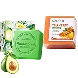 Etuanxi Organic Turmeric Soap Bar Avocado Soap Face and Body Soaps Bath and Hand Soaps for Refreshing Skin Smooth Skin Moisturizing and Soothing for Women Men 7.06 Oz, 2 Bars