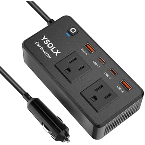 YSOLX 300W Car Power Inverter - Dual 12V to 110V AC Outlet Adapter with USB-C & USB-A for Portable Charging Cover