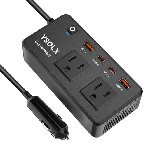 300W Portable ​Charger Car Power Inverters for Vehicle | 24W USB A/C,Dual 12V-110V AC Car Plug Adapter Outlet,Cigarette Lighter Adapter for Laptop/Camping/Road trip essentials