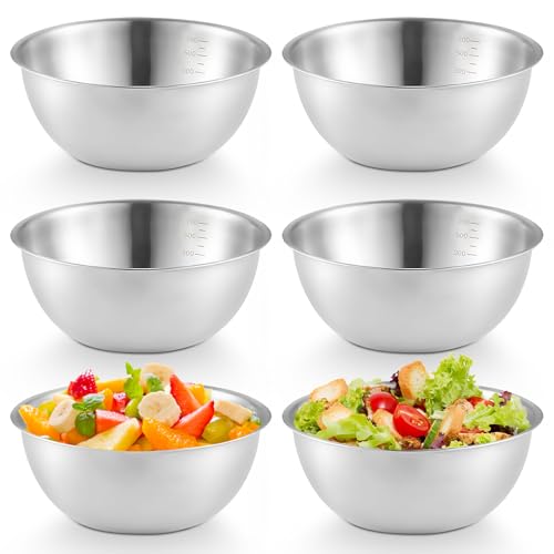 Juego de 6 cuencos de acero inoxidable, ensaladeras, cuencos de acero inoxidable, cuenco para mezclar, cuenco de metal, para servir, aperitivos, cereales (17 cm, 0,7 L)