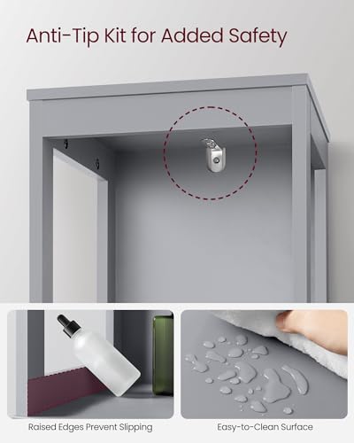 VASAGLE Bathroom Floor Cabinet, Bathroom Storage Organizer Rack Stand, Multifunctional Corner Unit, 2 Drawers, 141.5 cm in Height, Dove Gray UBBC066G02 - Image 7