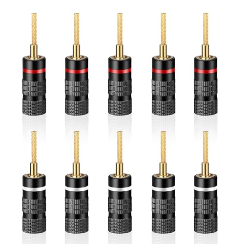 KUYIOHIFI HiFi Flex Pin Banana Plugs, 2mm pin Banana connectors/Plugs, for Spring-Loaded Inputs/Speaker Terminals, (5 Pairs/10 Pcs)