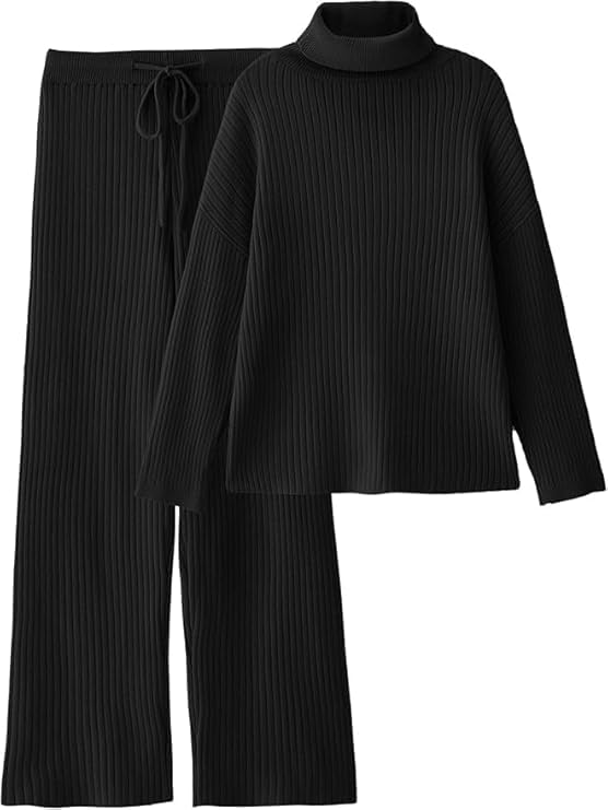 Image of TYSORT Women's Winter Woolen Turtleneck Sweater with Pajama | Warm Winter Wear Cord Set | Woolen Tracksuit Loungewear Set