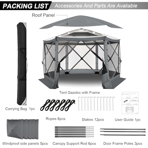 Image of COBIZI 12x12 FT Pop Up Canopy Stargazing Tent, Gazebos On Clearance with Removable Roof, Screened in Gazebo, Screen Tents Portable carpas para Patio for Outdoor Camping,Backyard, Garden,Grey(Pro)