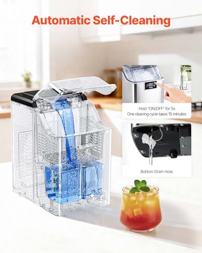 Image of VEVOR Countertop Ice Maker, 44 lbs per Day, Self-Cleaning Portable Machine with Scoop, 4 lbs Ice-Storage Basket, Nugget Ice-Making Machine with Chewable ICES for Home, Kitchen, Office, Bar & Party