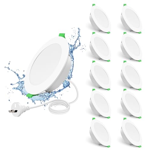 ALUSSO 10W LED Recessed Ceiling Light Dimmable IP44 Spotlight,3CCT 3000K 4000K 5700K,75-85mm Cutout 850LM Led Downlight Suitable for Kitchen,Bathroom,Bedroom,White, Pack of 10,AUS Plug
