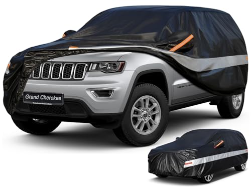 Image of 10 Layers SUV Car Cover Custom Fit for Jeep Grand Cherokee (2010-2026) Waterproof All Weather for Automobiles, Outdoor Full Cover Sun UV Rain Protection with Cotton.Black