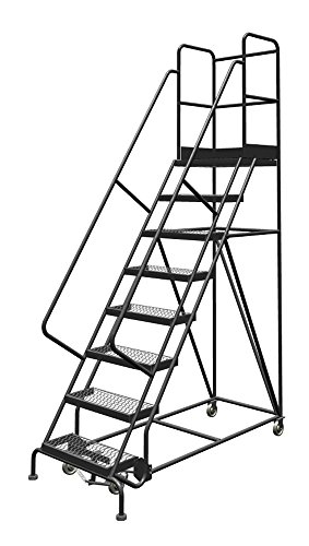 Image of Tri-Arc KDSR108242-D3 8-Step 30 inch Deep Top Steel Rolling Industrial & Warehouse Ladder with Handrails, 24 inch Wide Grip Strut Tread
