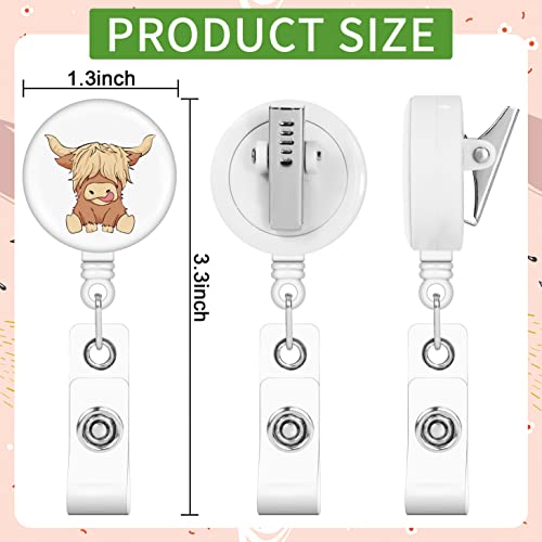 3 Pieces Cow Retractable Badge Holders, Nurse Badge Reel, Highland Cow Cute Nursing Badge Reel, Badge Holder With Swivel Clip, Badge Reels Retractable For Nurses, Doctor,Teacher Student Work Office #TOP1