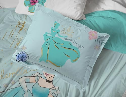 Image of Disney Princess Cinderella Twin Comforter Set 5 Piece Kids Bedding, Blue | Bed in a Bag, Comforter Sheets Sham Pillowcase, Official Product, Soft Microfiber, Machine Washable, Easy Care, Girls Gift