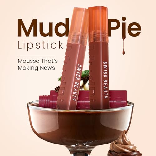 Image of Swiss Beauty Mudpie Lipstick | Soft Matte Mousse Finish | Highly Pigmented | Non-Transfer | Long-Lasting Wear | Infused with Hyaluronic Acid & Castor Oil | Shade-16. Innovator, 3g