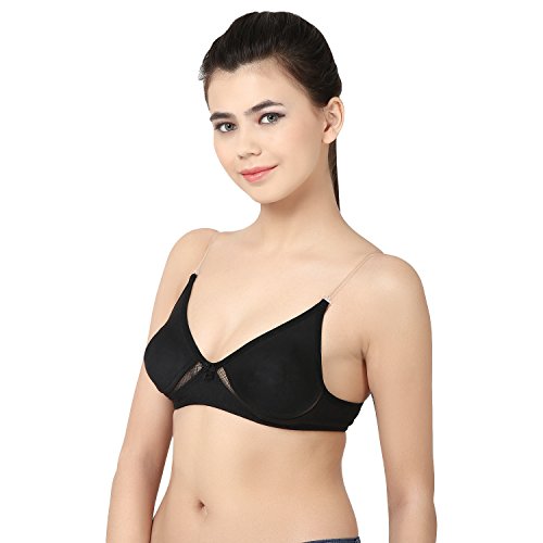 Image of Wirefree Non-Padded T-Shirt Bra Panty Set with Detachable Transparent Straps for Women /Girls.