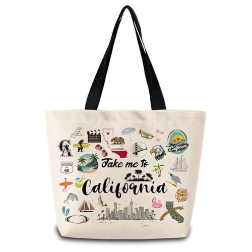 Take Me To California Tote Bag Reusable Grocery Bags Aesthetic Shopping Shoulder Handbag with Interior Pocket Lightweight & Washable Stylish California Travel Present for Women