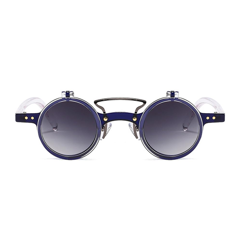 HYLLE Retro Flip-Up Round Goggles Seampunk Sunglasses for Men Women 90s Style