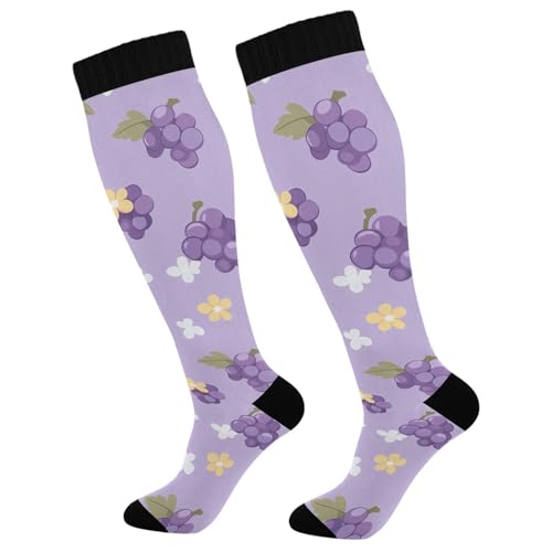 Wassud Grapes Compression Socks for Women and Men 20-30 mmHg Knee High Socks for Nurses Travel 2 Pair