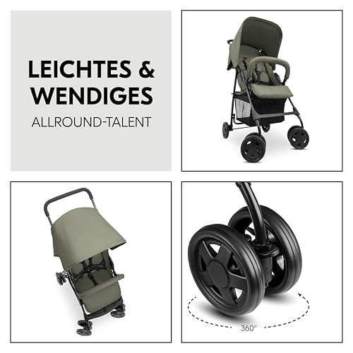 hauck Buggy Sport, oliwkowy – lekki jak piórko wózek podróżny 5,9 kg – z funkcją leżenia dla dzieci od urodzenia do 15 kg – mały, składany, duży kosz na zakupy do 3 kg