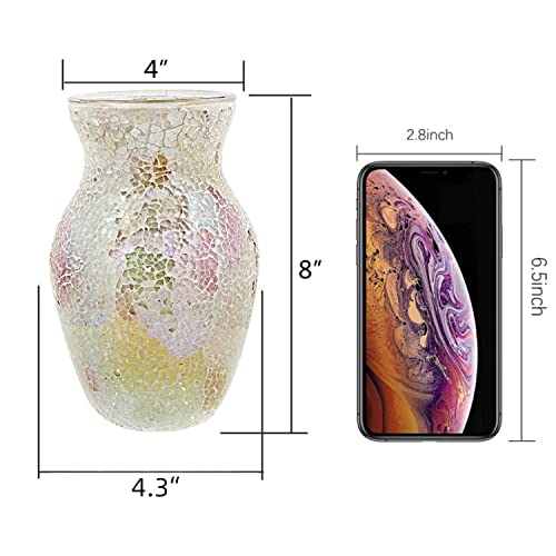 Cemabt Glass Vase For Flowers, Multicolor White Glass Vase, Unique Handmade Tempered Cracked Mosaic Vase For Artificial Flowers Pampas Grass，Home Decor, Wedding #TOP1