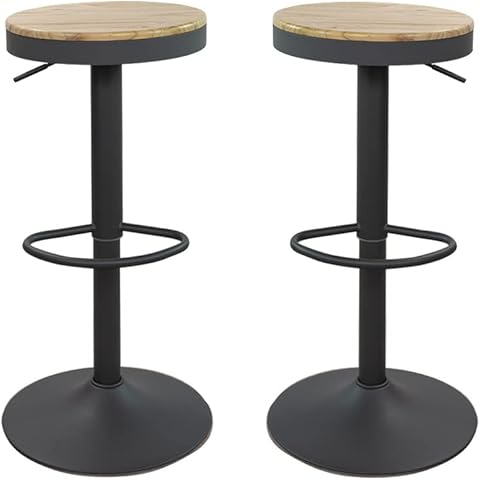 Vaukura Taburete Alto Regulable con Asiento de Madera Timber para Cocina/Bar (Gris) (Pack 2) Cover
