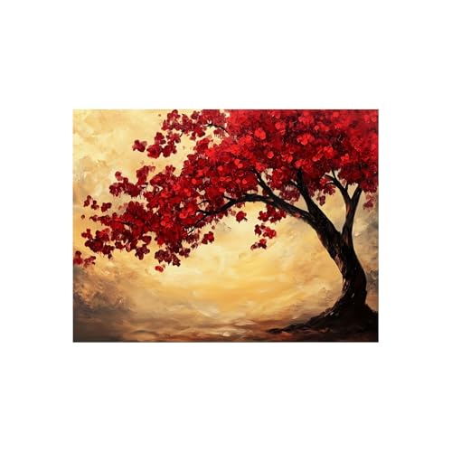 Peinture aquarelle florale sur toile haut de gamme motif arbre rouge 70x100