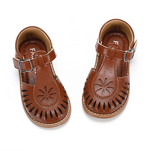 Girl's Leather Sandals Closed-Toe Princess Summer Dress Shoes (10 Toddler, Brown, Numeric_10)