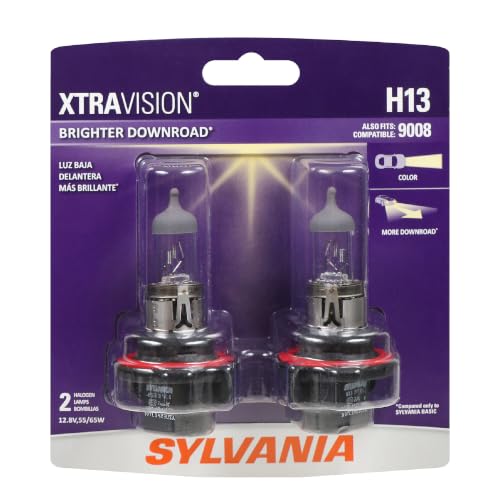 Headlamp Light Above Horizon Pattern - 2021-2023 Ford Bronco Sport 5 SYLVANIA - H13 XtraVision - High Performance Halogen Headlight Bulb, High Beam, Low Beam and Fog Replacement Bulb (Contains 2 Bulbs)