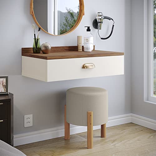 Penteadeira Gloss para Maquiagem Suspensa com 1 Gaveta Porta Joias com Puxador Concha (Off White / F